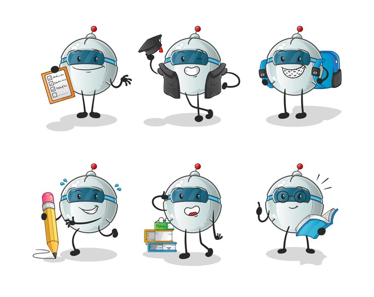 Vetor robô educação definir personagem. vetor mascote dos desenhos animados