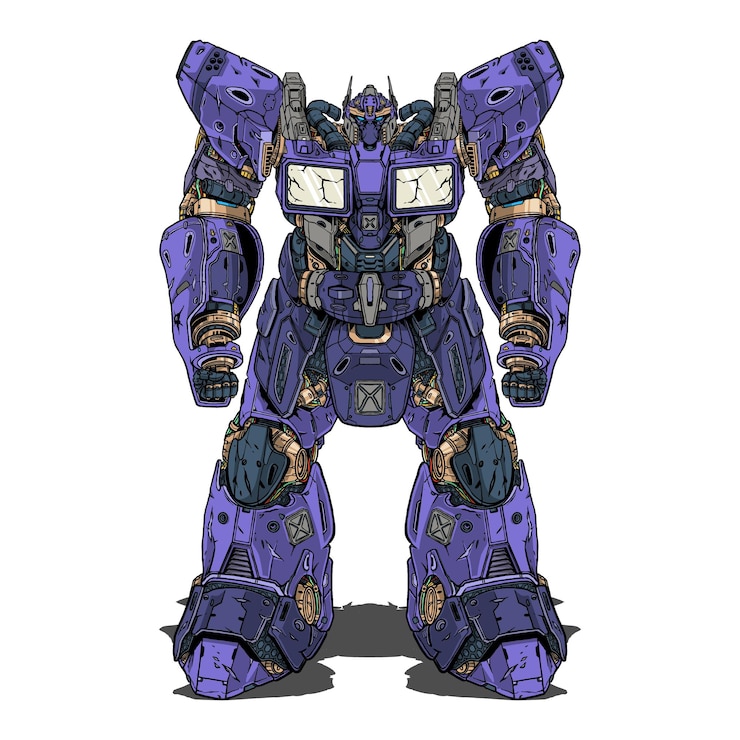 Vetor robô mecha de tanque construído por cabeça braço corpo perna ilustração de arma vetor premium