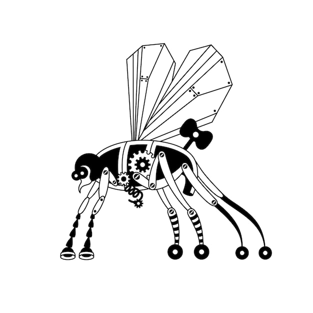 Robô mosquito inseto steampunk vetor bug mecânico robô silhueta animal arte de tecnologia de máquina