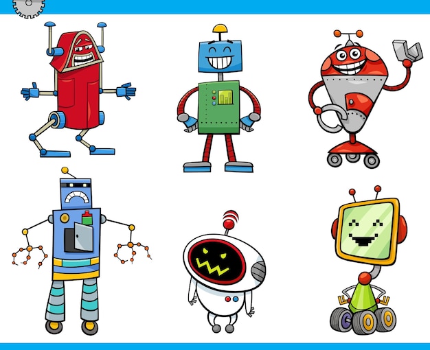 robôs de desenho animado engraçados ou droides personagens de quadrinhos