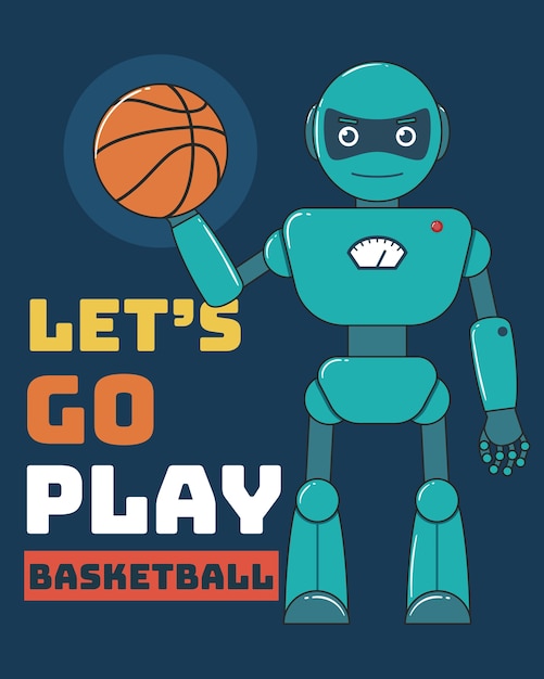 Vetor robot playing basketball