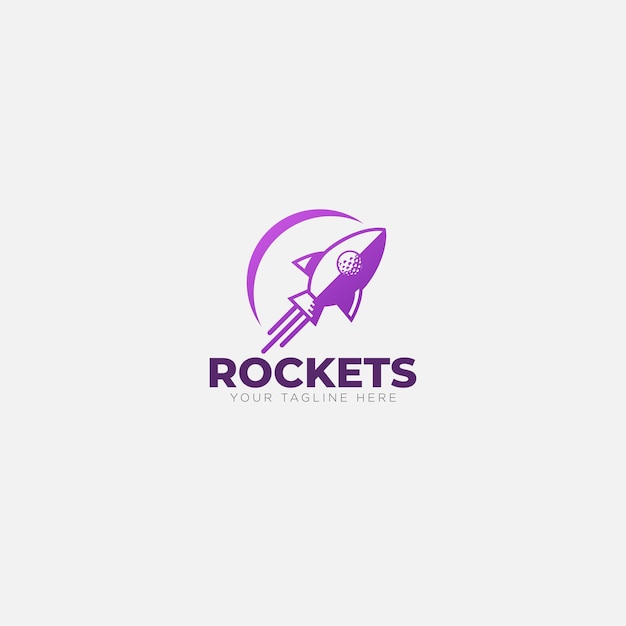 Rocket roxo e logotipo abstrato da bola de golfe moderno