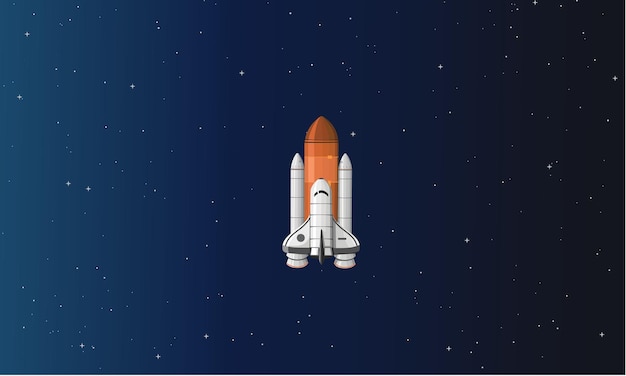 Rocket space shuttle ou nave espacial lançar e voar dark starry sky no espaço exterior ilustração vetorial