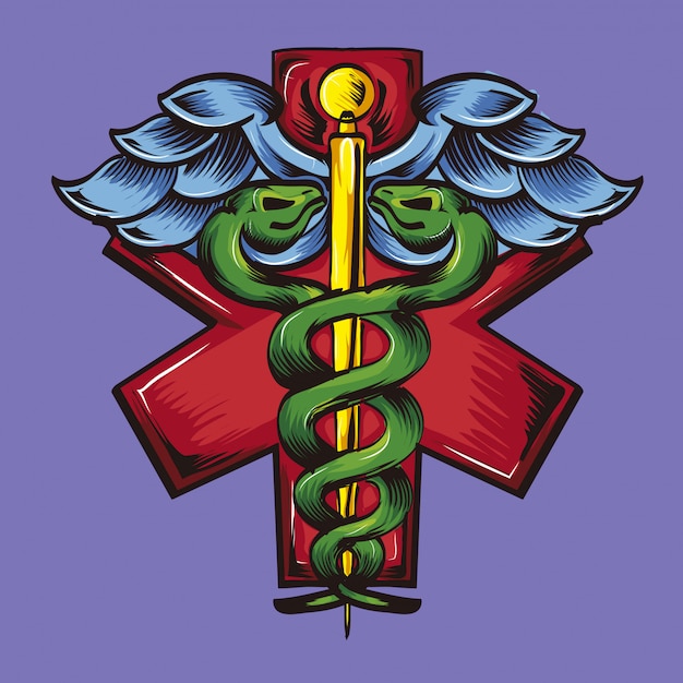 Vetor rod of asclepius logo medicare doctor