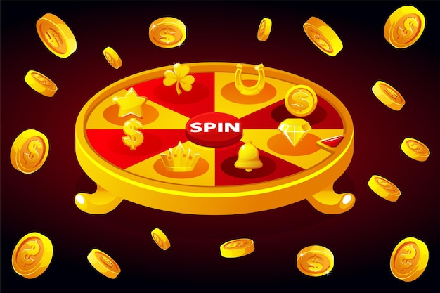 Vetor roda da fortuna com ícones para o cassino vector fundo com moedas de explosão