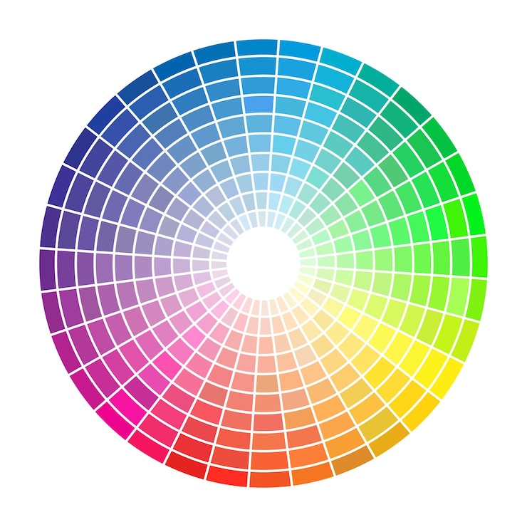 Vetor roda de cores com todas as cores e gradientes em um fundo branco