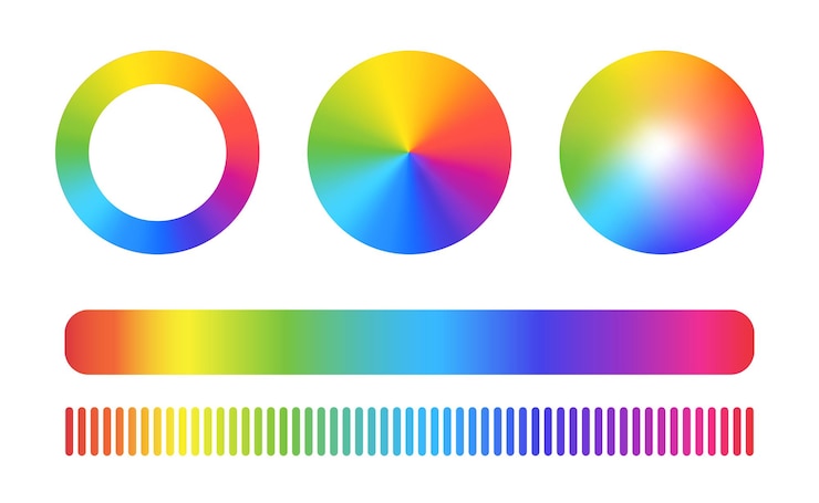 Vetor roda de cores ou círculo de cores vector rgb paleta multicolor com gradiente de espectro de luz do arco-íris