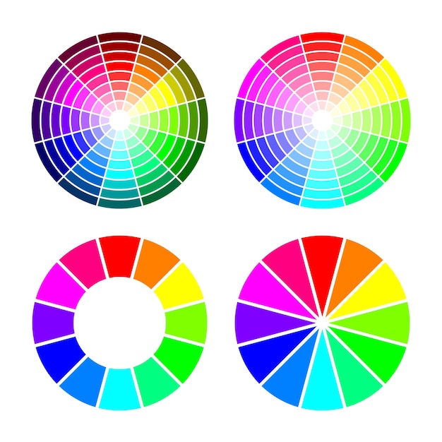Roda de cores RGB de 12 cores, vermelho verde azul, vetor definido em fundo branco