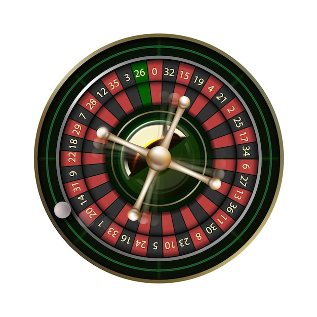 Roda de roleta dourada de cassino com pilhas de fichas de póquer de ouro preto fichas de cartas de jogo dados em torno