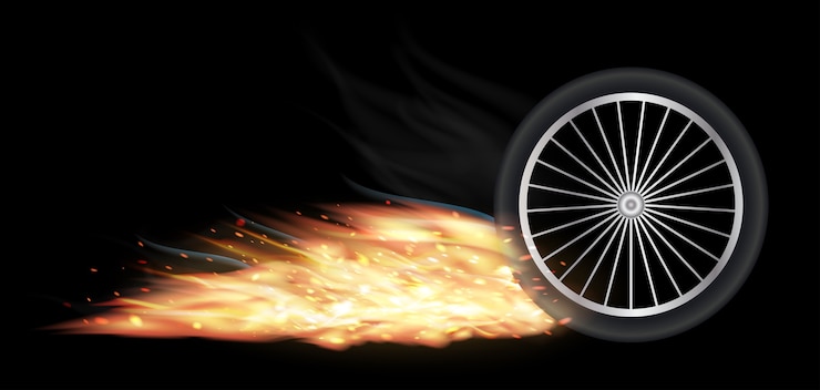 Vetor roda de veículo com fogo ardente