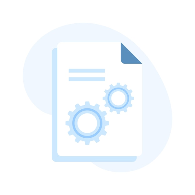 Vetor roda dentada em papel mostrando ícone de conceito plano da configuração do documento
