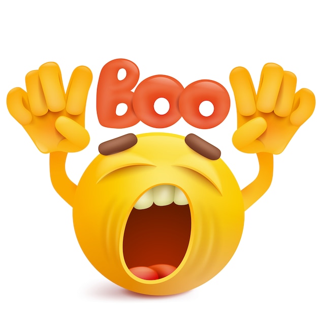 Rodada emoticon de rosto sorridente fazendo boo gesto.