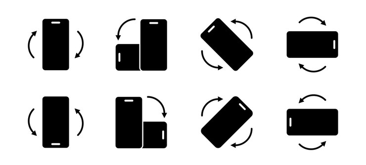 Vetor rodar telefone móvel configuração de ícones de smartphones sinal de rotação do dispositivo rodar configuração do ícones do telefone móvel rodar ilustração vetorial do telefone