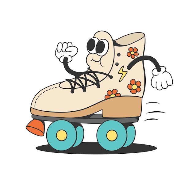 Vetor roller skate retrô personagem de desenho animado colorido