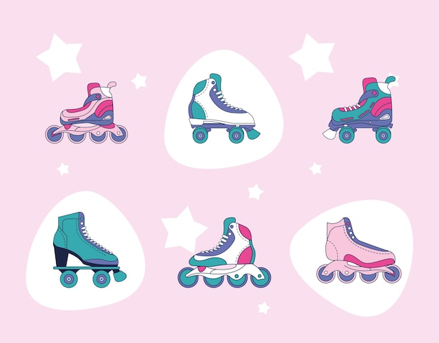 Vetor roller skate seis ícones