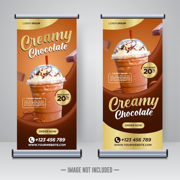 Rollup de bebida de chocolate ou modelo de design de banner x