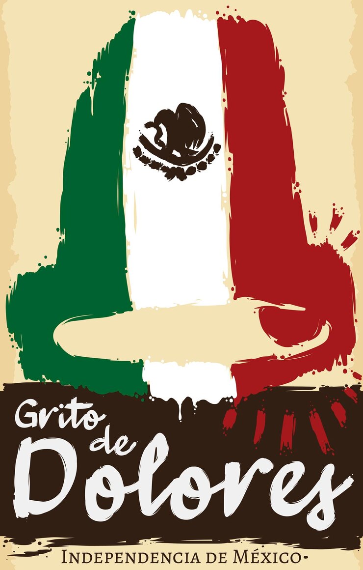 Vetor rolo com sino em estilo de pincelada como a bandeira do méxico pronto para celebrar o 'grito de dolores'