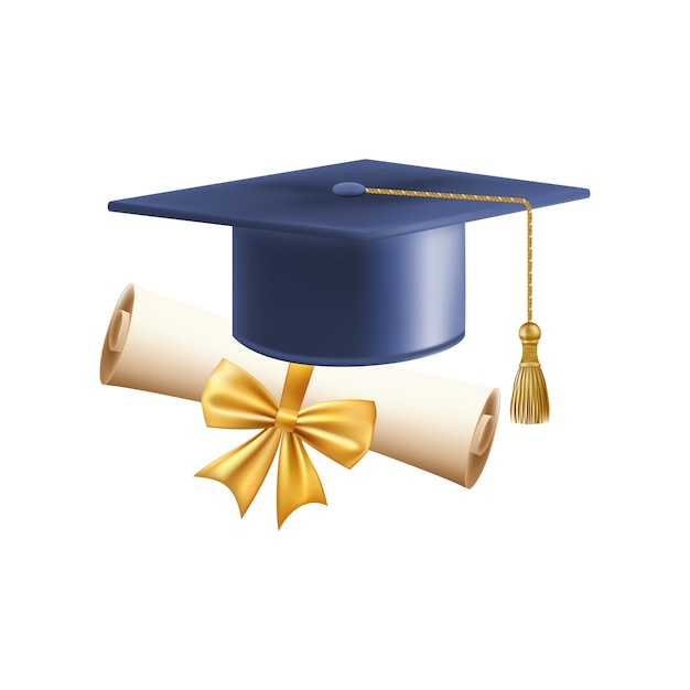 Rolo de diploma 3D com chapéu de graduado papel de rolo vintage