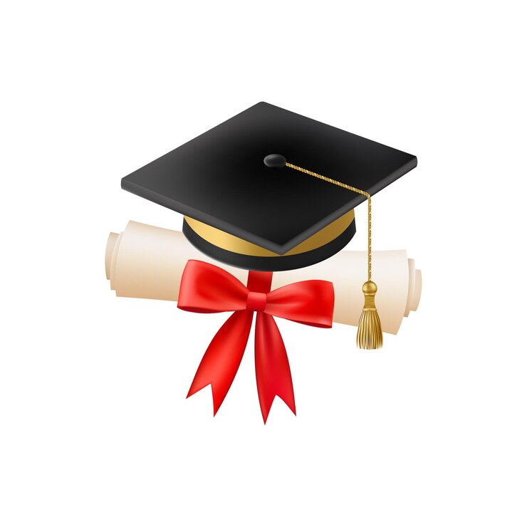 Vetor rolo de diploma 3d com chapéu de graduado papel de rolo vintage