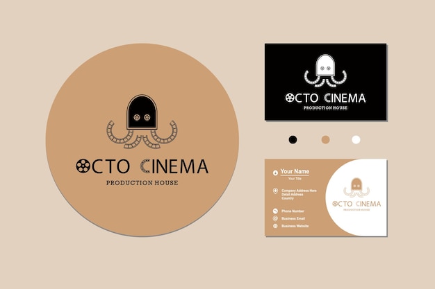 Rolo de filme negativo simples com listras de polvo com letra octo cinema para design de casa de produção de filmes