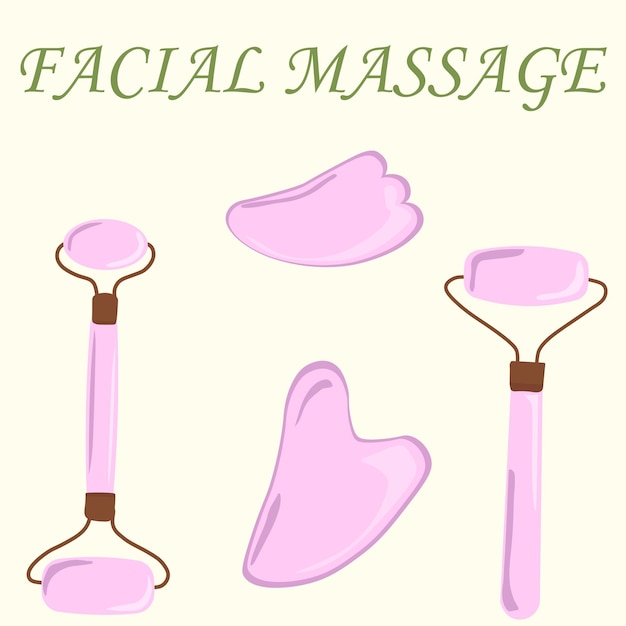 Vetor rolo de jade para massagem facial gua sha rolo de pedra natural de quartzo rosa