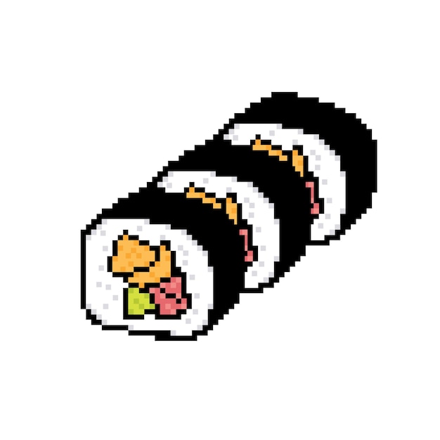 Vetor rolo de sushi asiático de pixel art