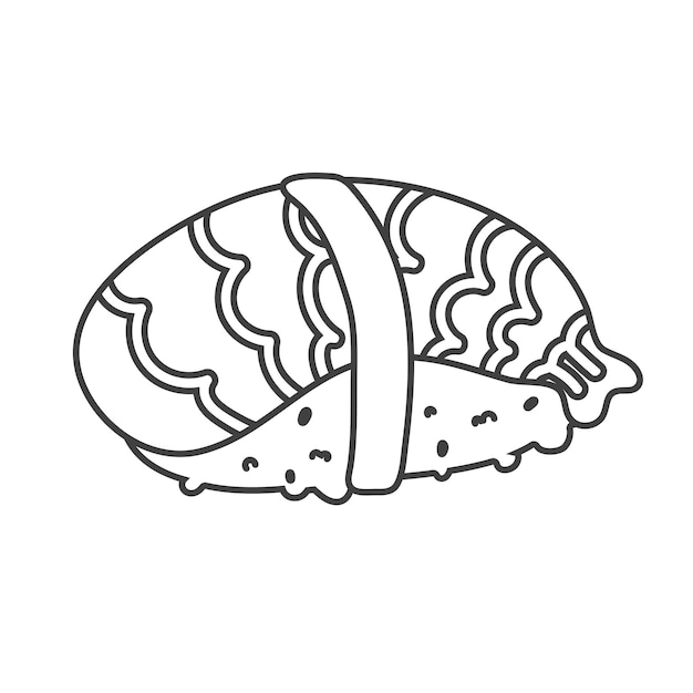 Vetor rolo de sushi doodle com comida japonesa de gergelim rolo de sushi ícone de estilo cartoon isolado no fundo branco ícone de logotipo de sushi de desenho vetorial rolos de sushi estilo mão desenhada comida asiática