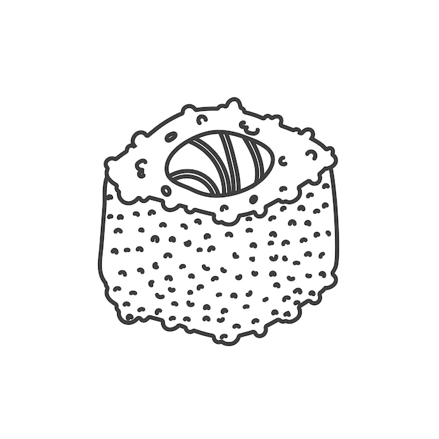 Vetor rolo de sushi doodle com comida japonesa de gergelim rolo de sushi ícone de estilo cartoon isolado no fundo branco ícone de logotipo de sushi de desenho vetorial rolos de sushi estilo mão desenhada comida asiática