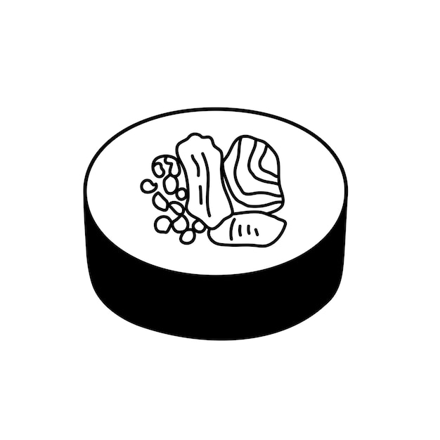 Rolo de sushi japonês vector doodle ilustração de contorno isolada no fundo branco