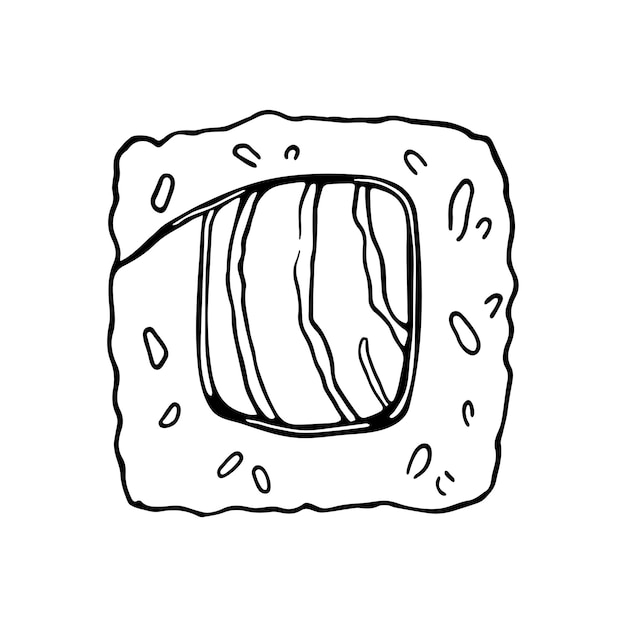 Rolo de uramaki de sushi japonês desenhado à mão. comida asiática doodle ilustração. sushi bar