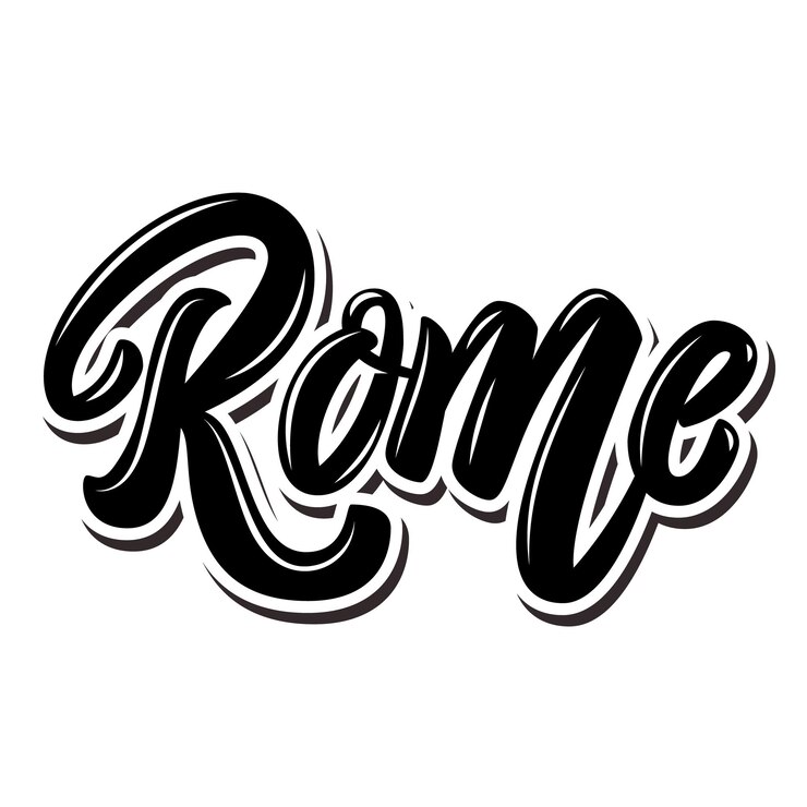 Vetor roma (capital da itália). frase de letras em fundo branco. elemento de design para cartaz, banner, camiseta, emblema. ilustração vetorial