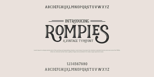 Vetor rompies tipografia vintage elegante ilustração vetorial palavra typeface design de a a z