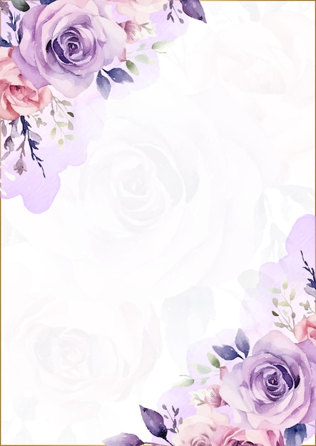 Rosa branco e roxo violeta fundo moderno convite aquarela com floral e flor