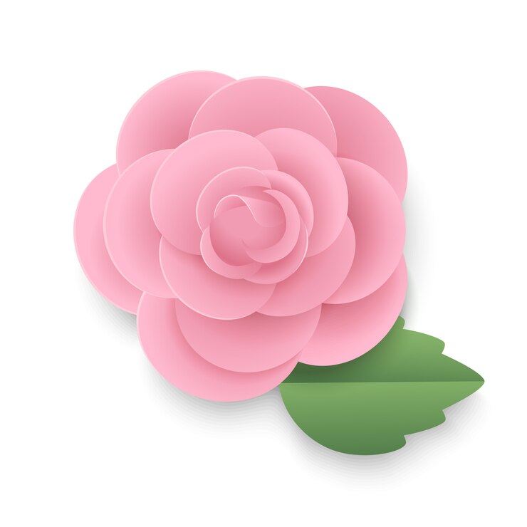 Rosa cor-de-rosa com a folha no estilo de papel da arte.