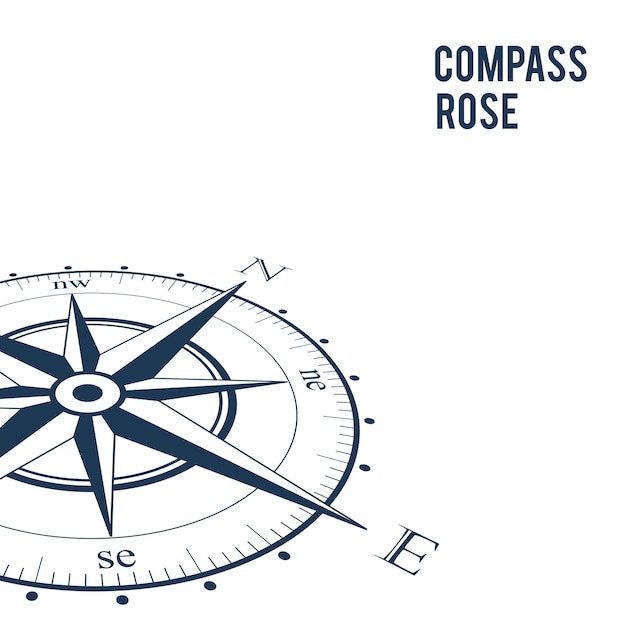 Rosa dos ventos da bússola vista em perspectiva ilustração vetorial