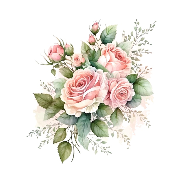 Rosa empoeirada e rosa creme peônia flor de hortênsia folhas tropicais vetor guirlanda buquê de casamento Estilo aquarela pastel floral Buquê de primaveraOs elementos são isolados e editáveis