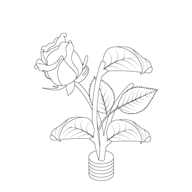 Vetor rosa flor esboço esboço mão desenhada ilustração preto e branco arte natural