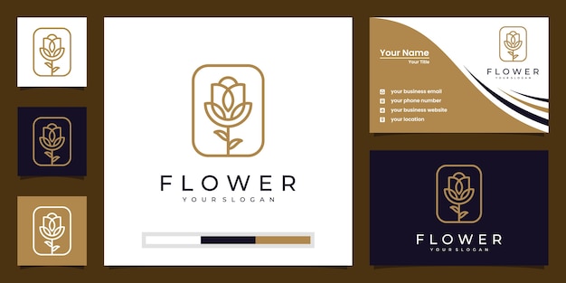 Rosa floral elegante minimalista para beleza, cosméticos, ioga e spa. logotipo e cartão de visita