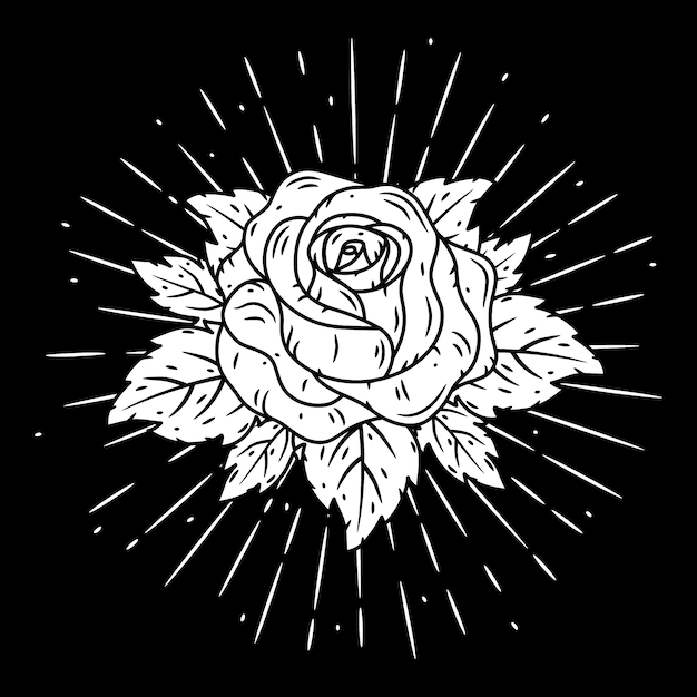 Rosa. ilustração com uma rosa e raios divergentes