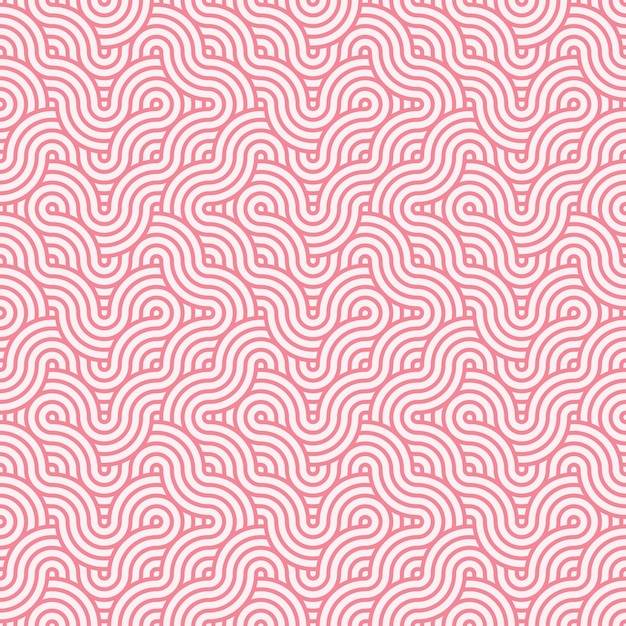 Vetor rosa sem costura abstrato geométrico japonês círculos sobrepostos linhas e ondas padrão