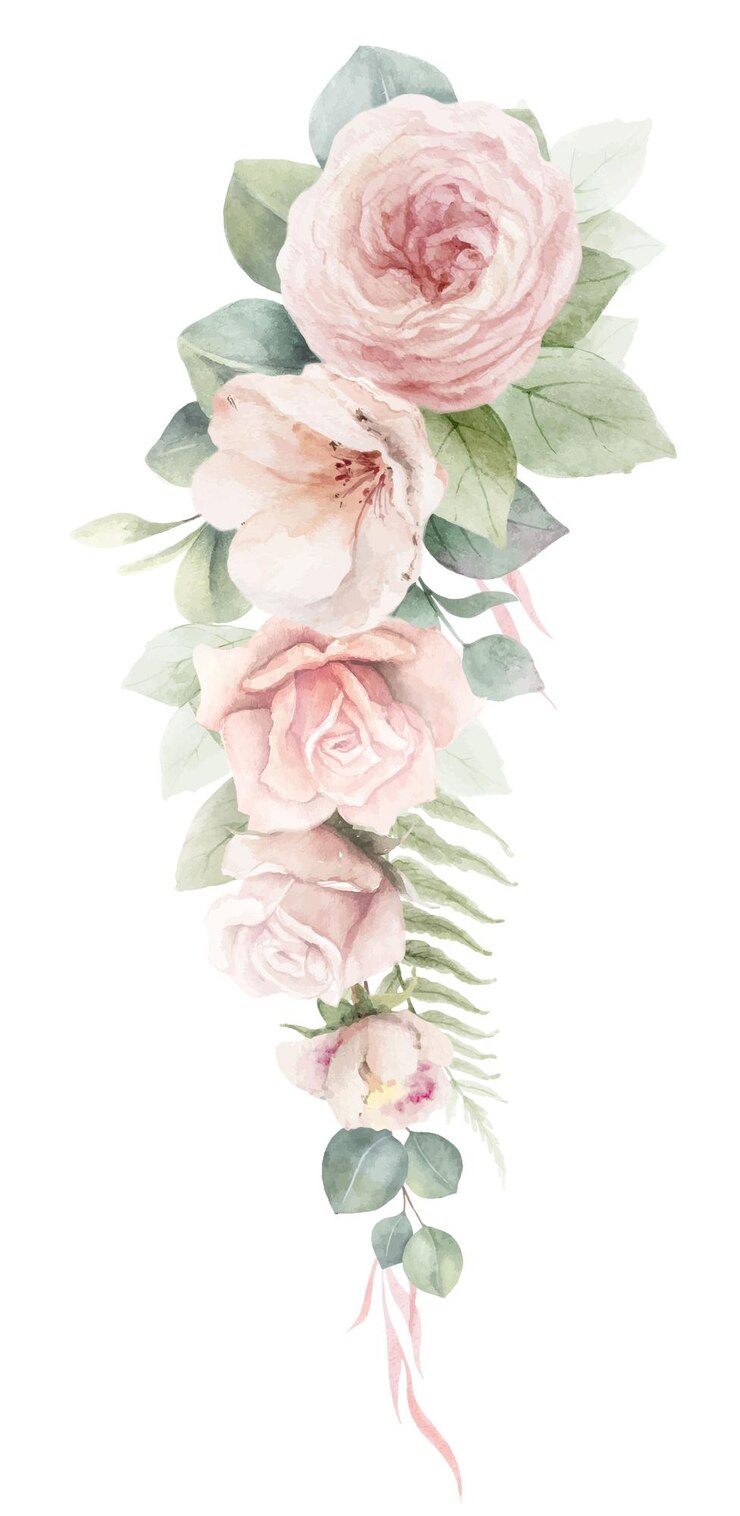 Vetor rosas rosas empoeiradas flores e folhas de eucalipto coroa floral vetor de aquarela