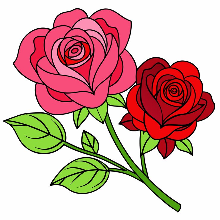 Vetor rosas vermelhas e cor-de-rosa com galhos design gráfico elegante e imprimível
