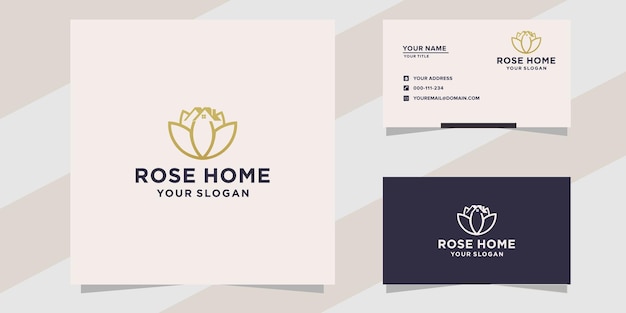 Rose home logotipo e modelo de cartão de visita