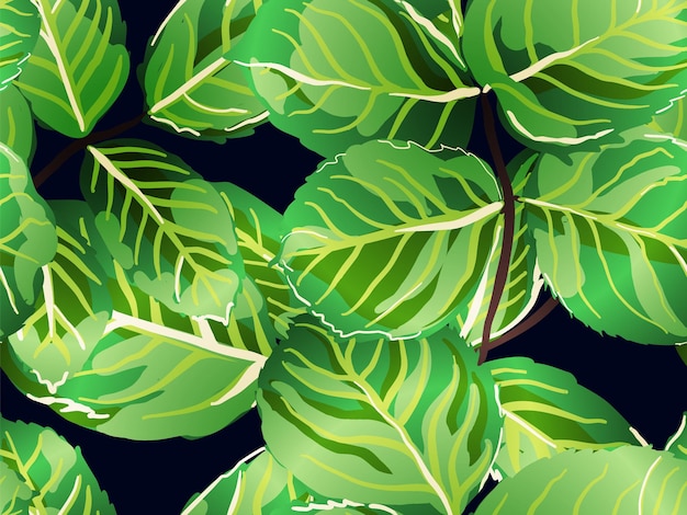 Rose Leaves Seamless Pattern Painted English Rose Leaf Patterns Collection Repeated Spring Peony Wallpaper Green and Black Summer Textile Design Romântico Botânico Vector Background