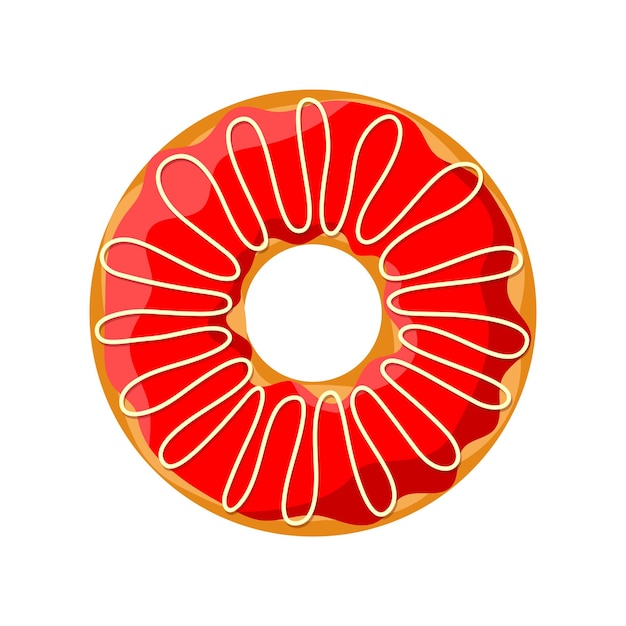 Rosquinha saborosa colorida doce isolada em fundo branco Vista superior de tira de creme e vitrificada vermelha para bolo