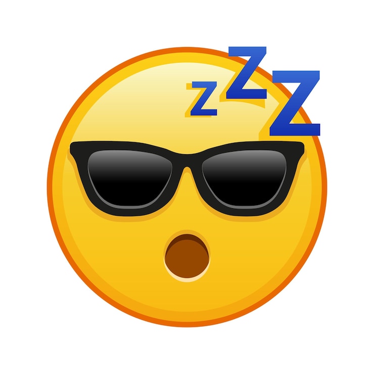 Vetor rosto adormecido com óculos de sol grande tamanho de sorriso de emoji amarelo
