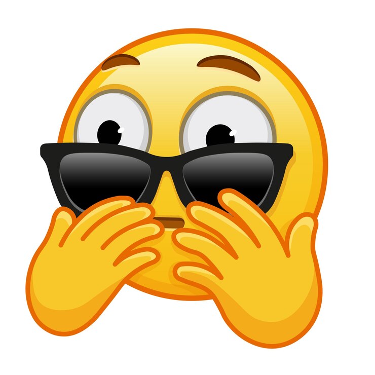 Vetor rosto assustado coberto com mãos e óculos de sol grande tamanho de sorriso de emoji amarelo