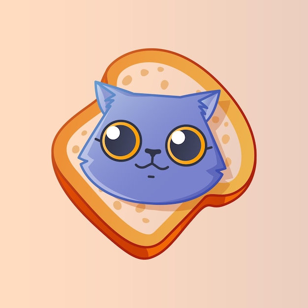 Rosto bonito de gato no pedaço de pão