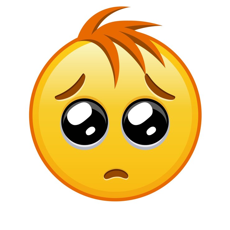 Vetor rosto com olhos suplicantes grande tamanho de emoji amarelo sorriso com cabelo