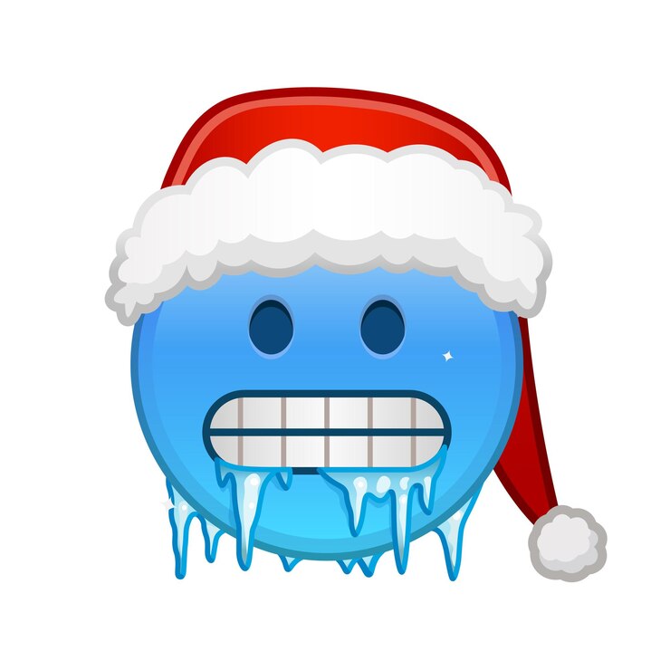 Rosto congelante de Natal Grande tamanho de sorriso emoji amarelo